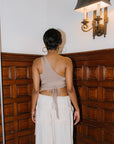 Strappy Asymmetric One Shoulder Top - Khaki