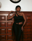 Strappy Asymmetric One Shoulder Top - Black