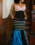 JJVINTAGE low rise fringe colorblock maxi skirt