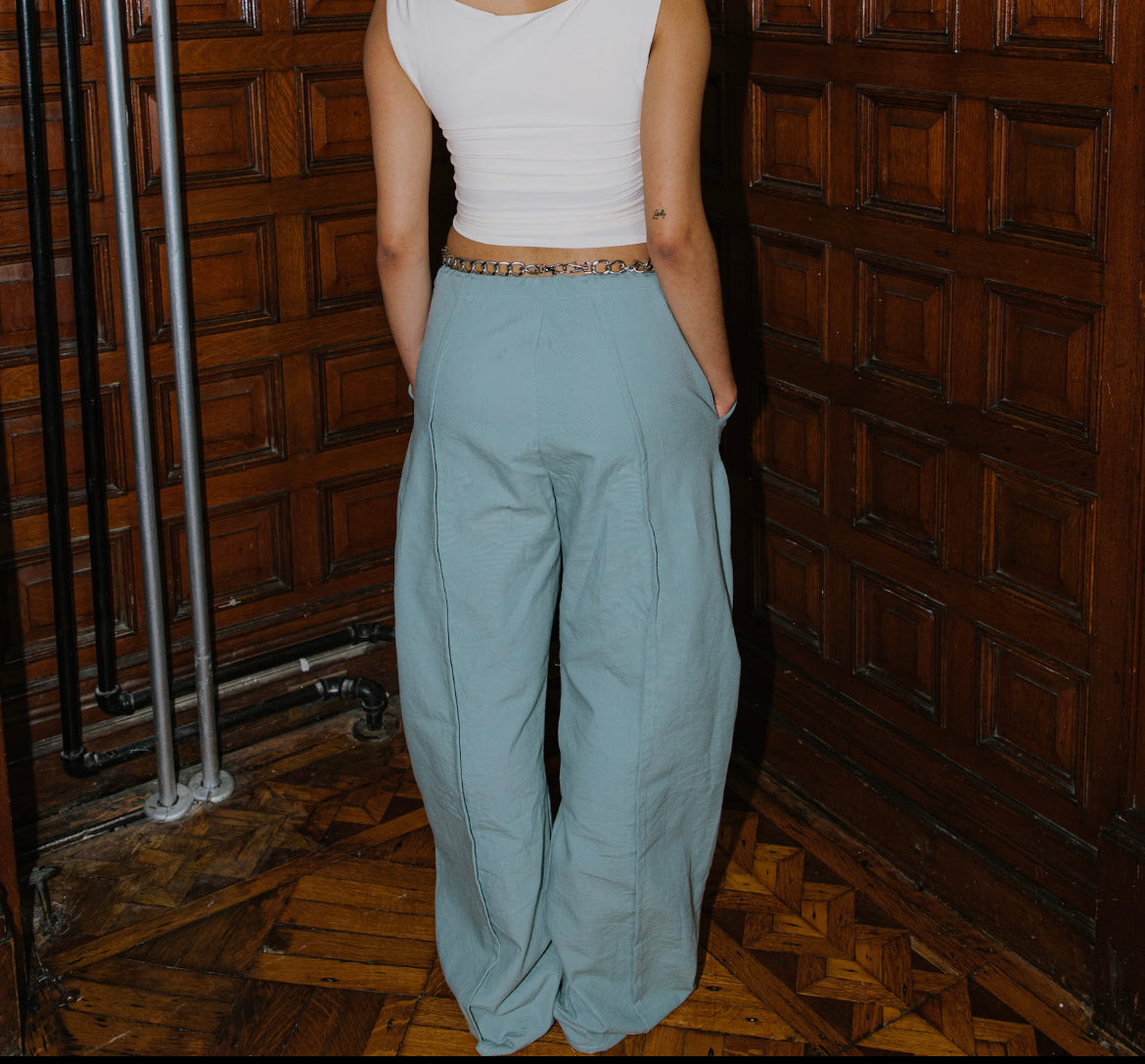 Paneled Cotton Pant - Seafoam Green